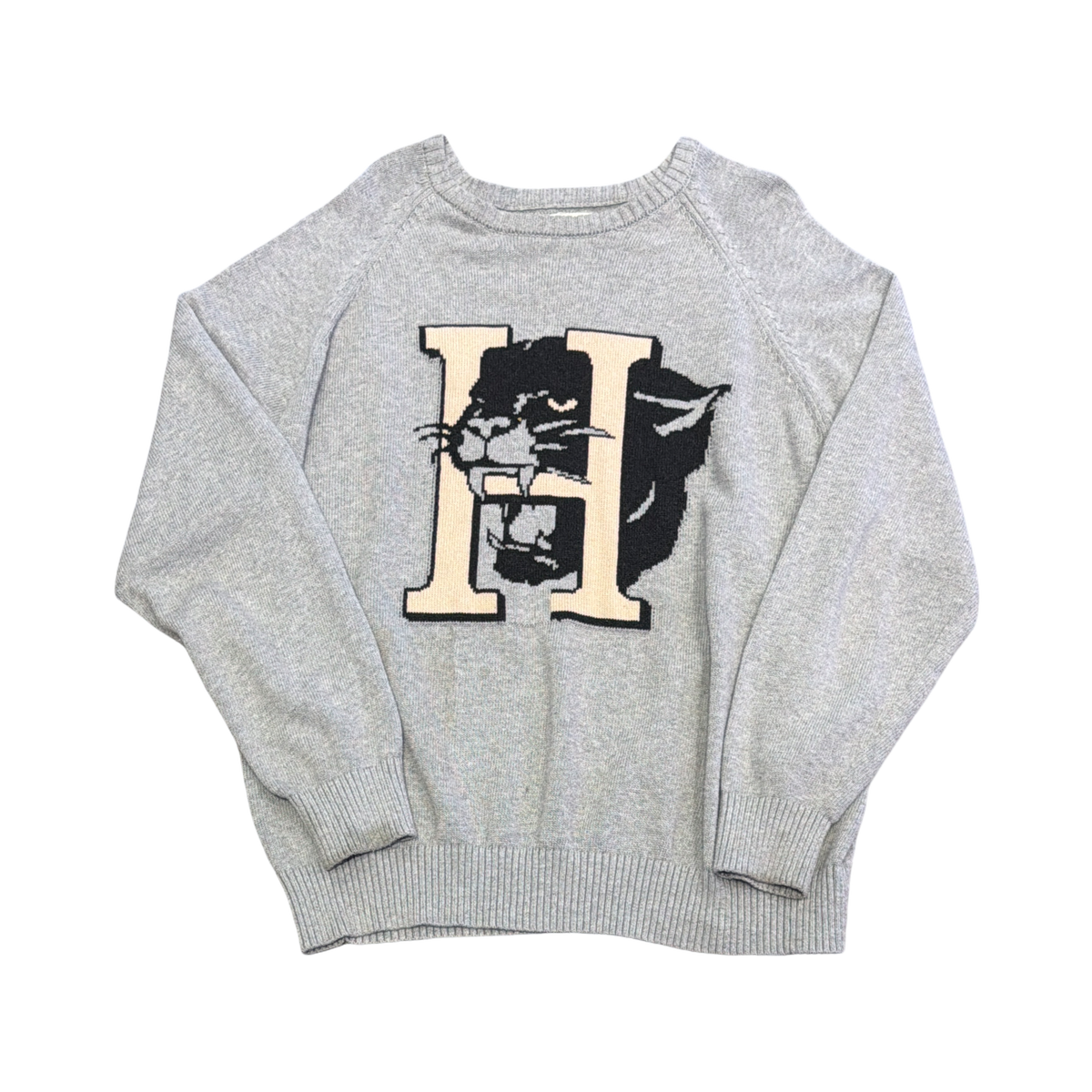 Honor the Gift Grey Crewneck Black Mascot Panther H Knit Sweater