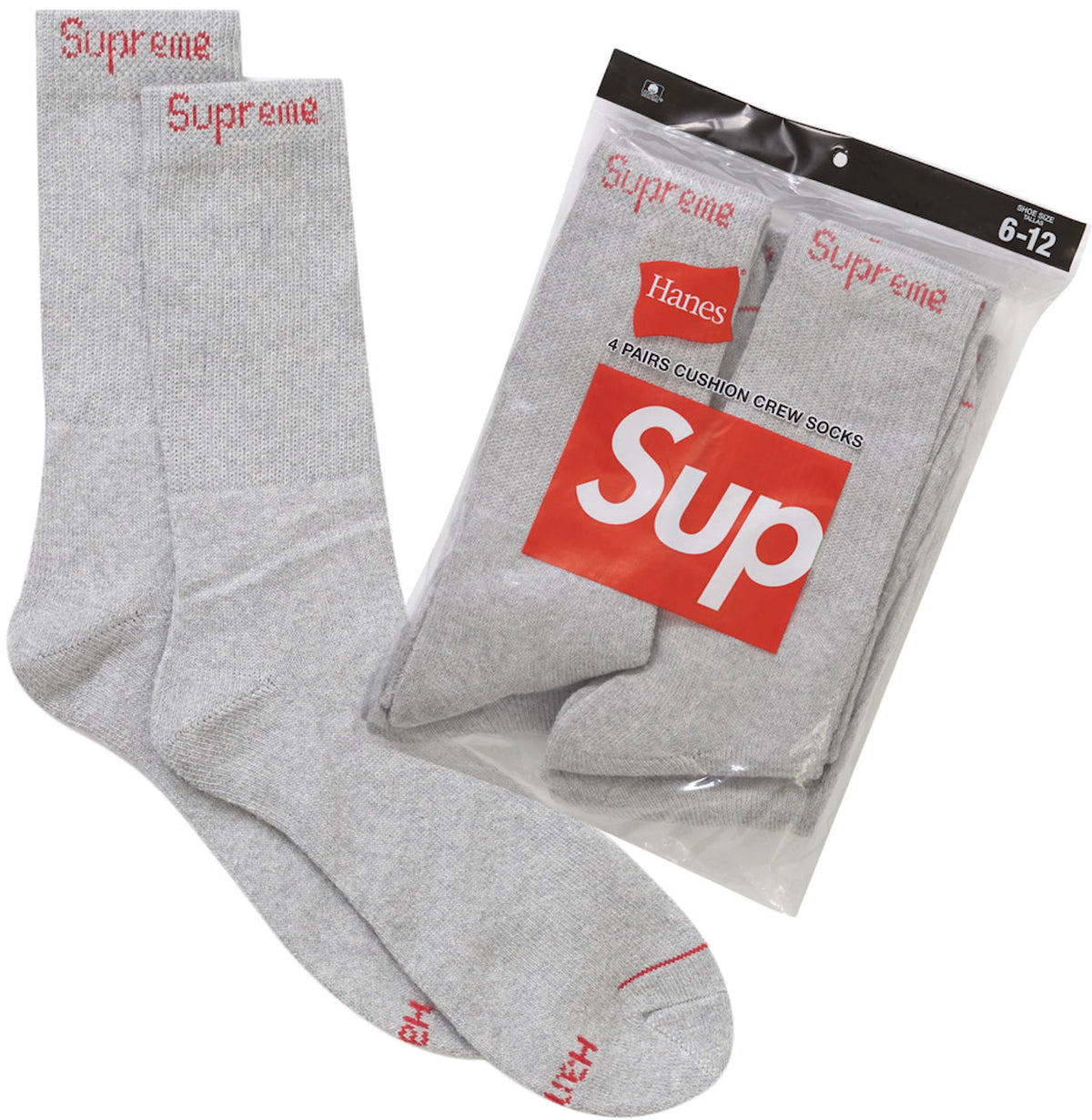 Supreme Hanes Crew Socks (4 Pack) Heather Grey
