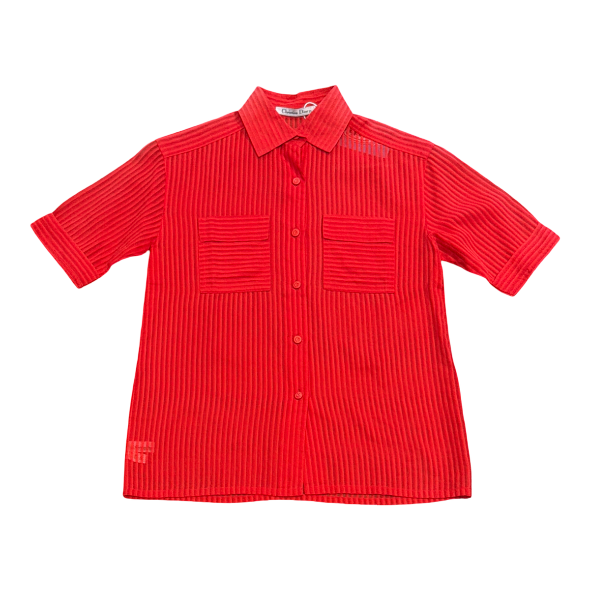 Christian Dior Sheer Red Short-Sleeve Button-Up Shirt
