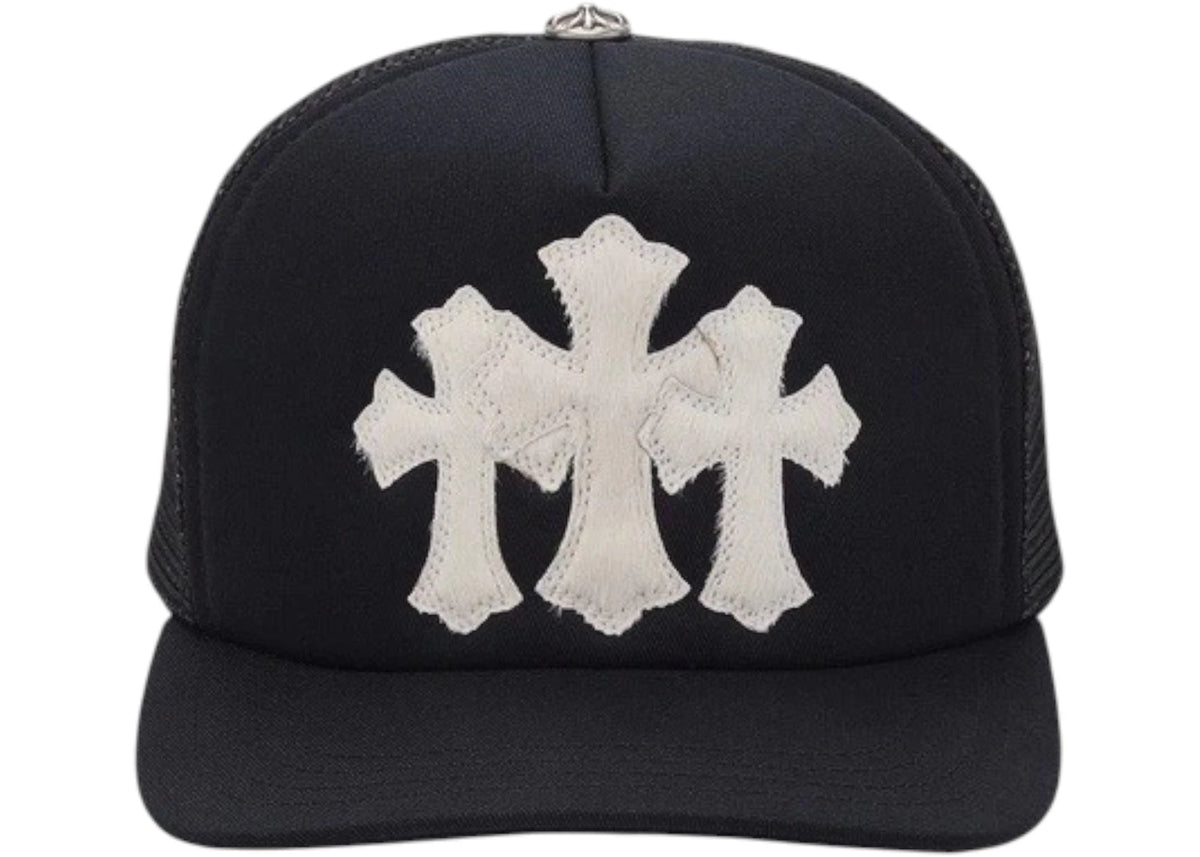 Chrome Hearts White Cemetery Cross CH Trucker Hat Black