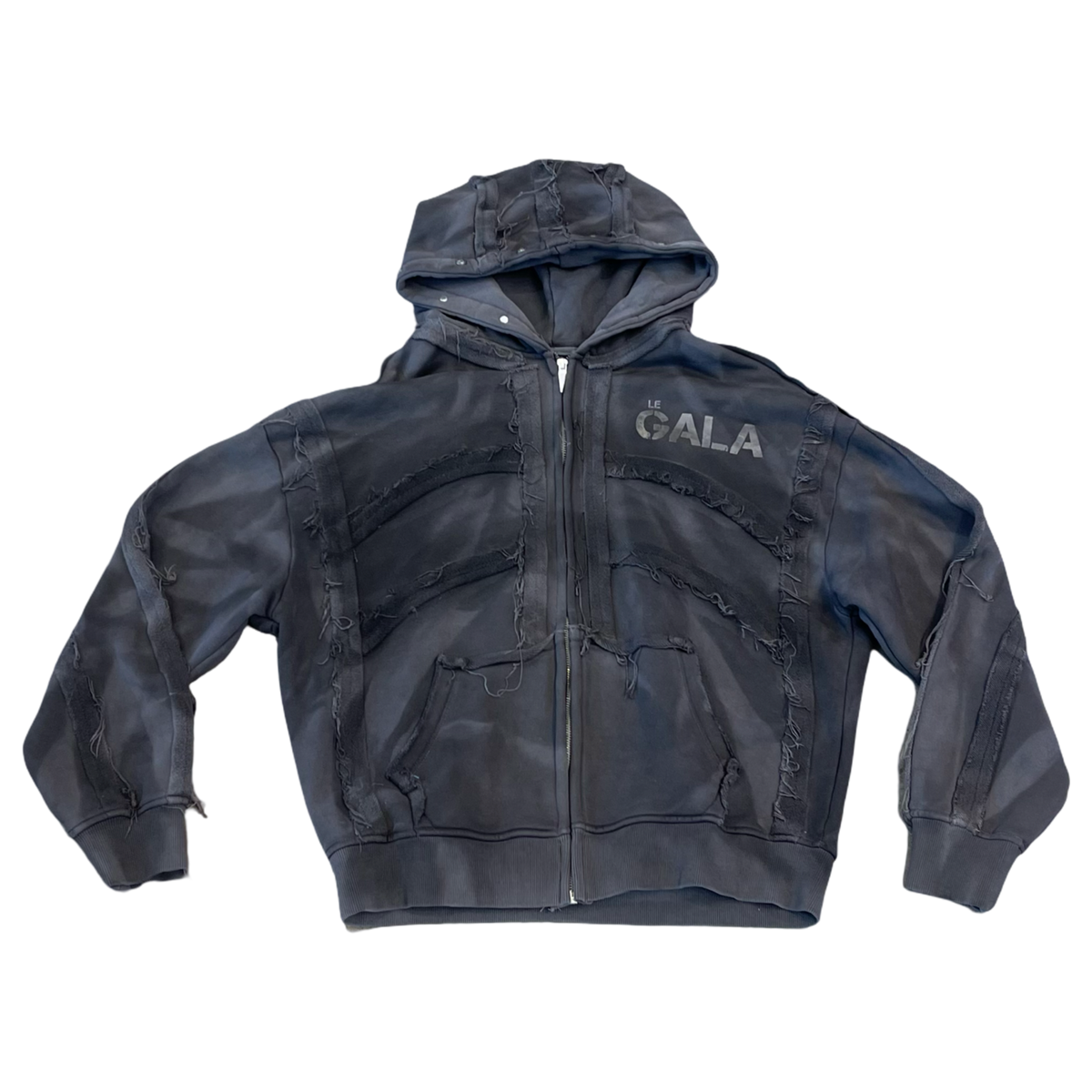 Le Gala Distressed Zip Up Hoodie Washed Black