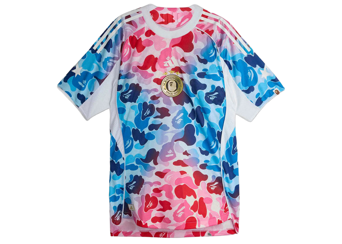 adidas x BAPE Football Graphic Slim Jersey T-shirt Blue/Pink