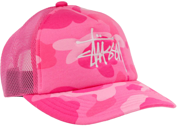 BAPE x Stussy Trucker Cap Pink