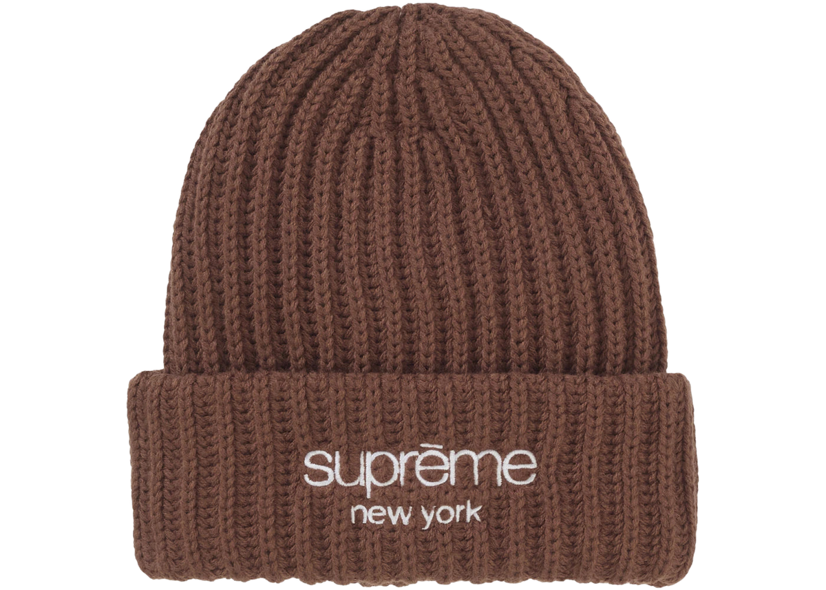 Supreme Chunky Rib Classic Logo Beanie Brown