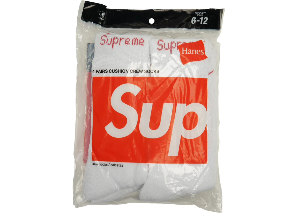 Supreme Hanes Crew Socks (4 Pack) White