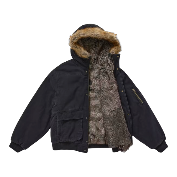 Supreme Reversible Faux Fur Hooded Work Jacket Black
