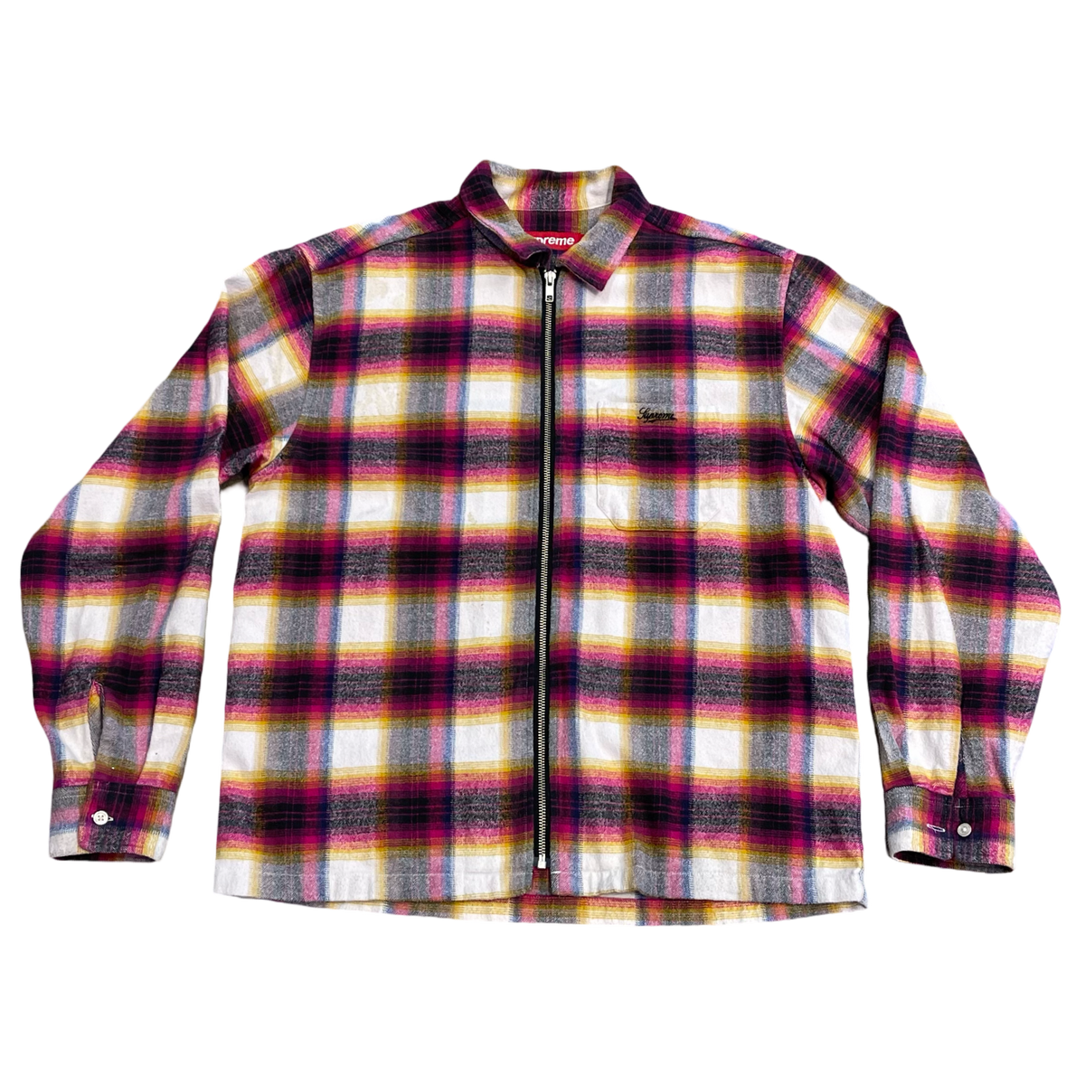 Supreme Shadow Plaid Flannel Zip Up Shirt (SS24) White