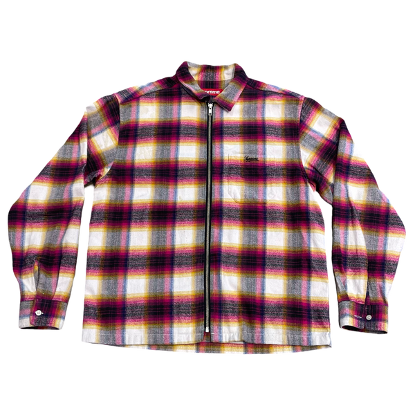 Supreme Shadow Plaid Flannel Zip Up Shirt (SS24) White