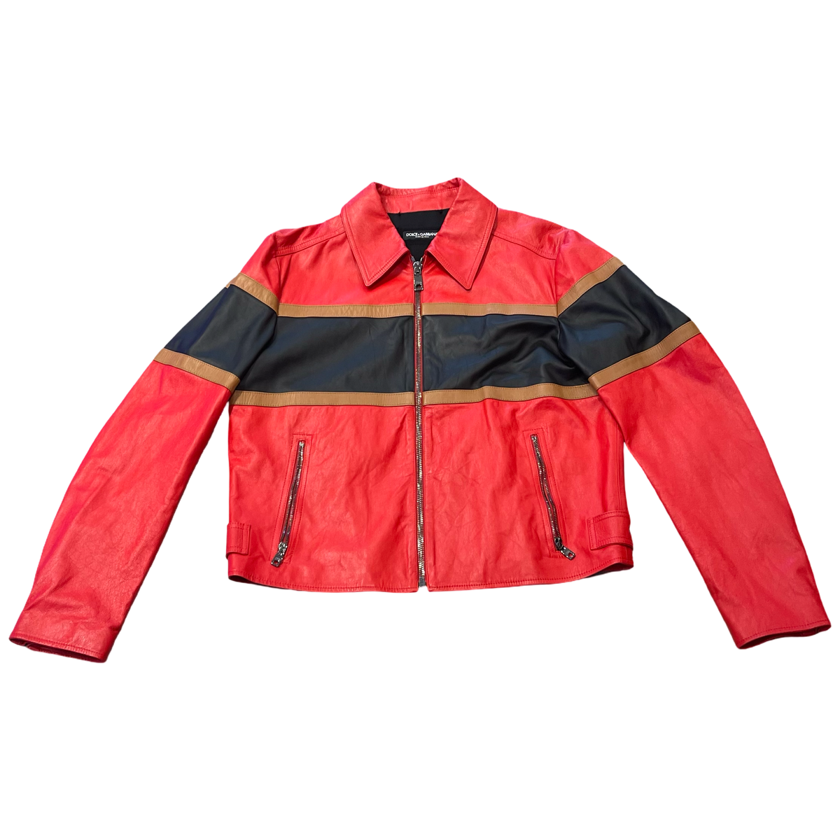 AW2001 Dolce & Gabbana Premium Red Leather Biker Jacket