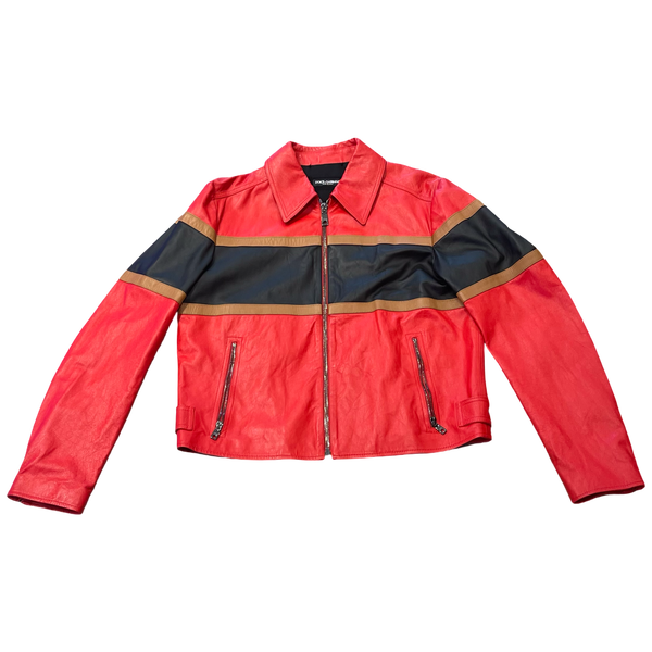 AW2001 Dolce & Gabbana Premium Red Leather Biker Jacket