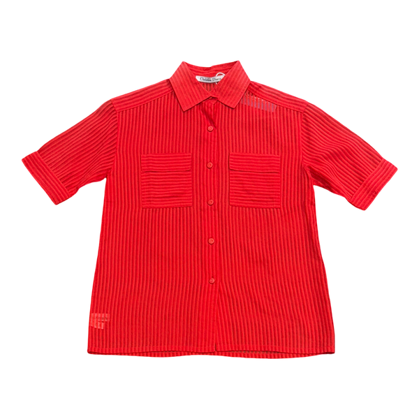 Christian Dior Sheer Red Short-Sleeve Button-Up Shirt