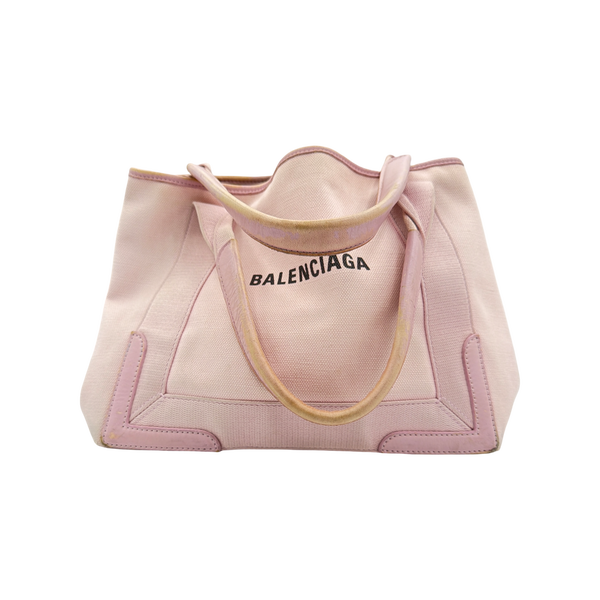 Balenciaga Pink Navy Cabas Logo Bag
