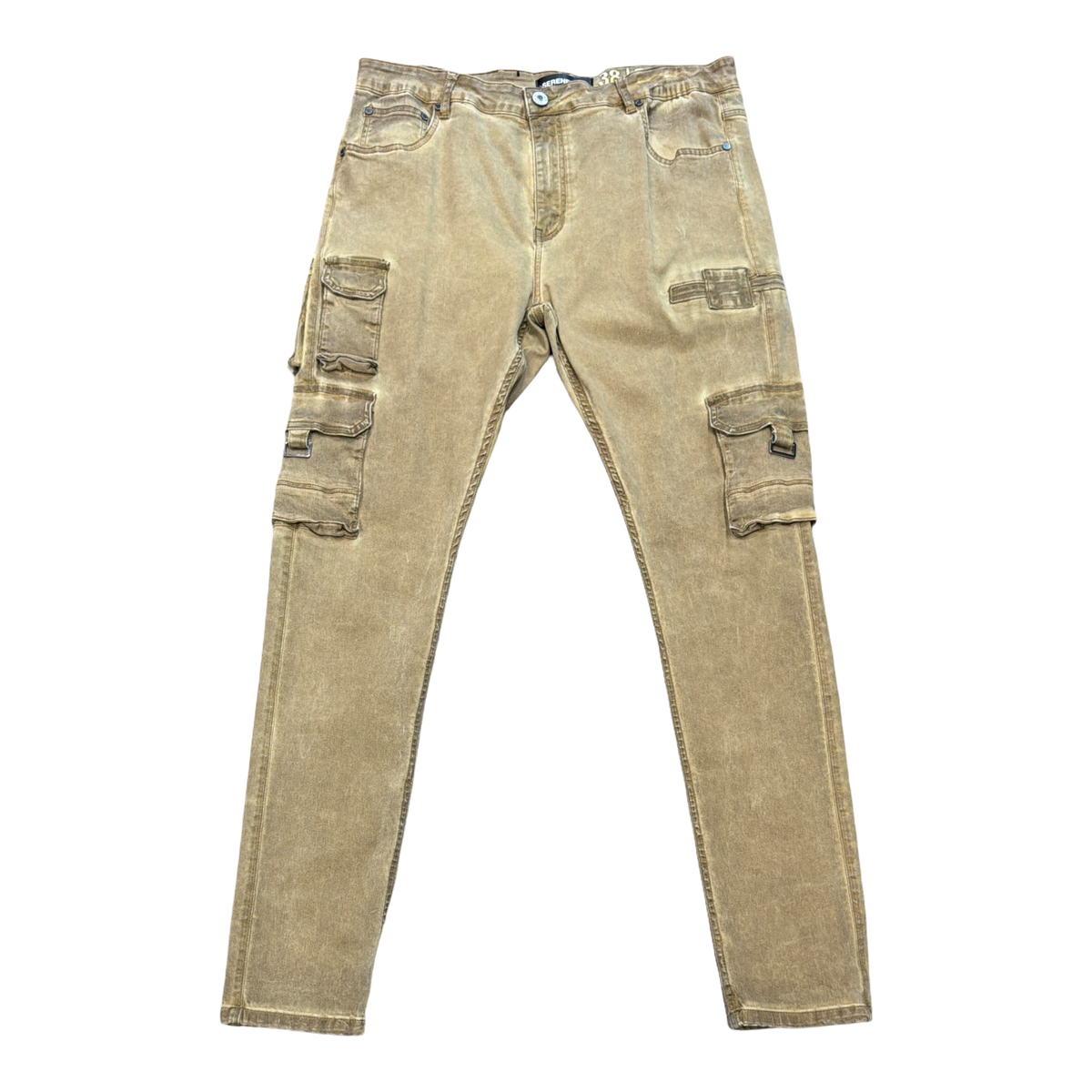 Serenede Fitted Denim Washed Cargo Pants