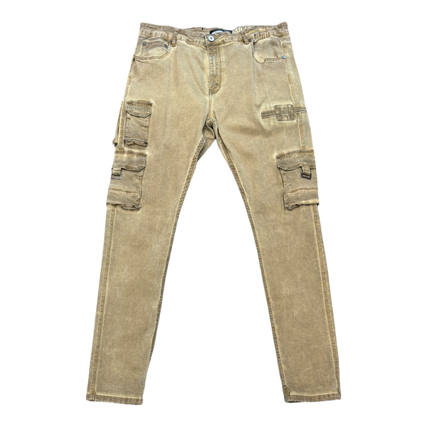Serenede Fitted Denim Washed Cargo Pants