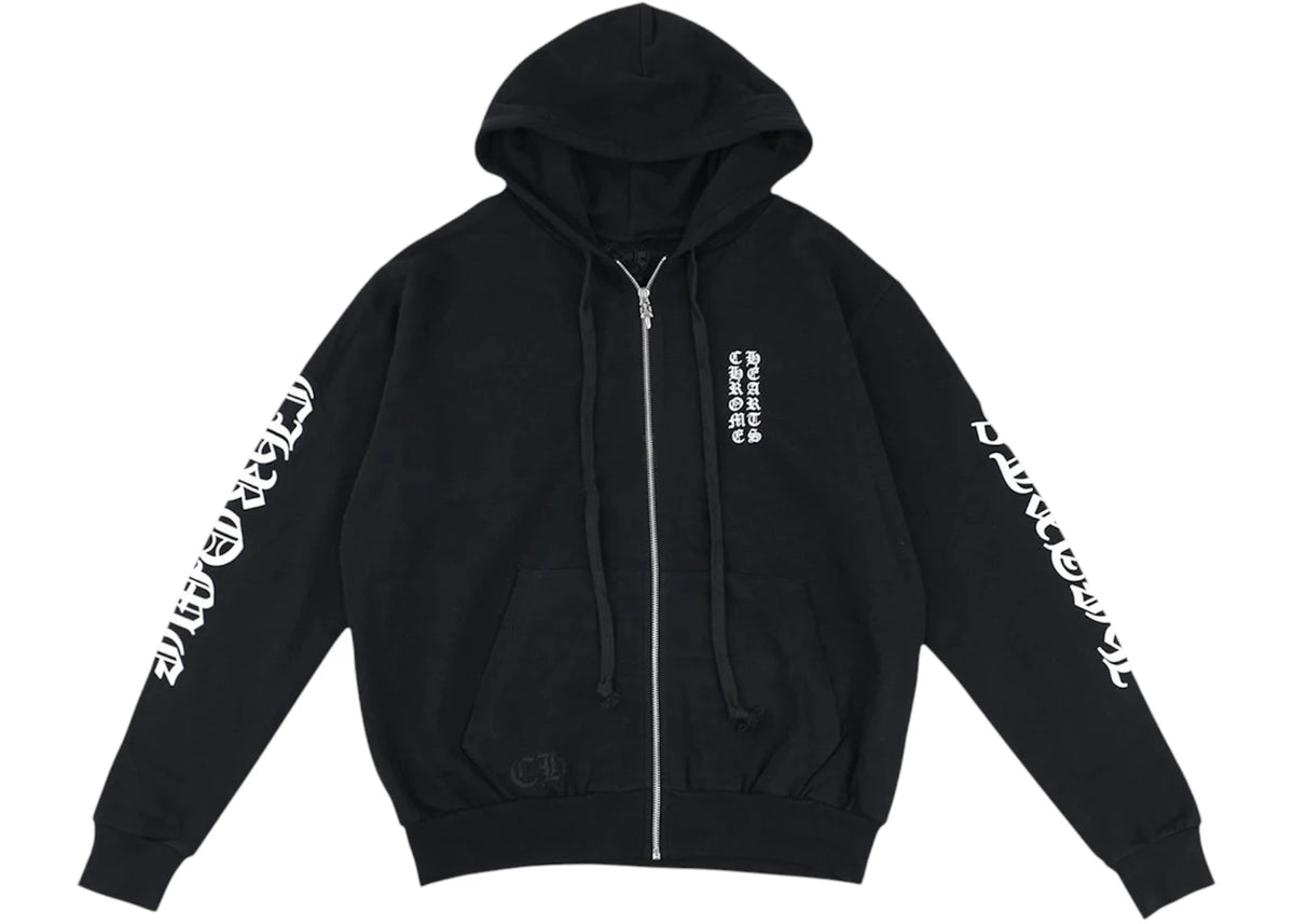 Chrome Hearts Vertical Logo Zip Up Hoodie Black/White