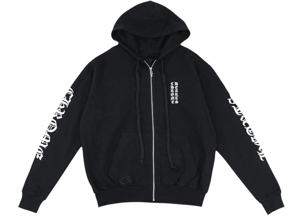Chrome Hearts Vertical Logo Zip Up Hoodie Black/White