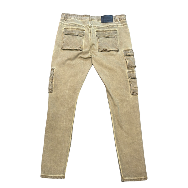 Serenede Fitted Denim Washed Cargo Pants