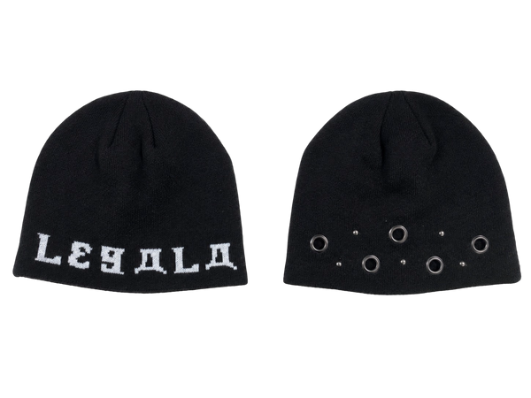 Le Gala Text Studded Beanie Black