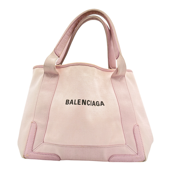 Balenciaga Pink Navy Cabas Logo Bag