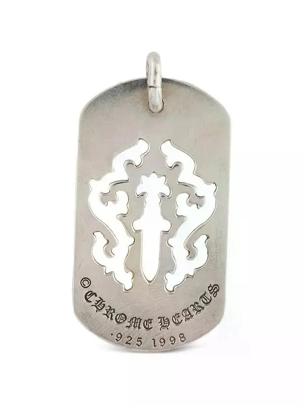 Chrome Hearts Cut-out Cross Dog-tag Pendant Necklace With Ball Chain