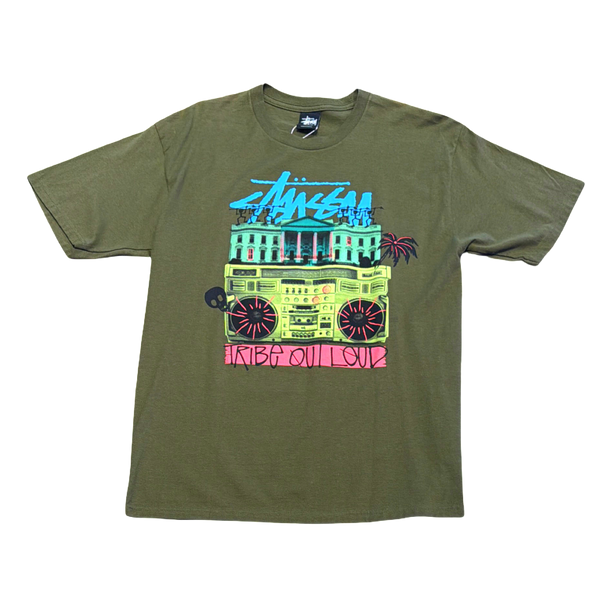 Stussy Tribe Out Loud Boombox Olive Green Tee