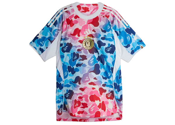 adidas x BAPE Football Graphic Slim Jersey T-shirt Blue/Pink