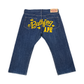 Bape Indigo Denim Yellow Spell Out Logo Star - Pre-Owned