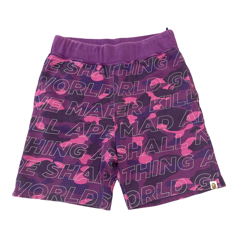 BAPE Purple Camo Text Shorts