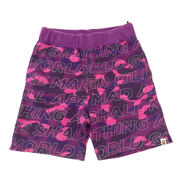 BAPE Purple Camo Text Shorts