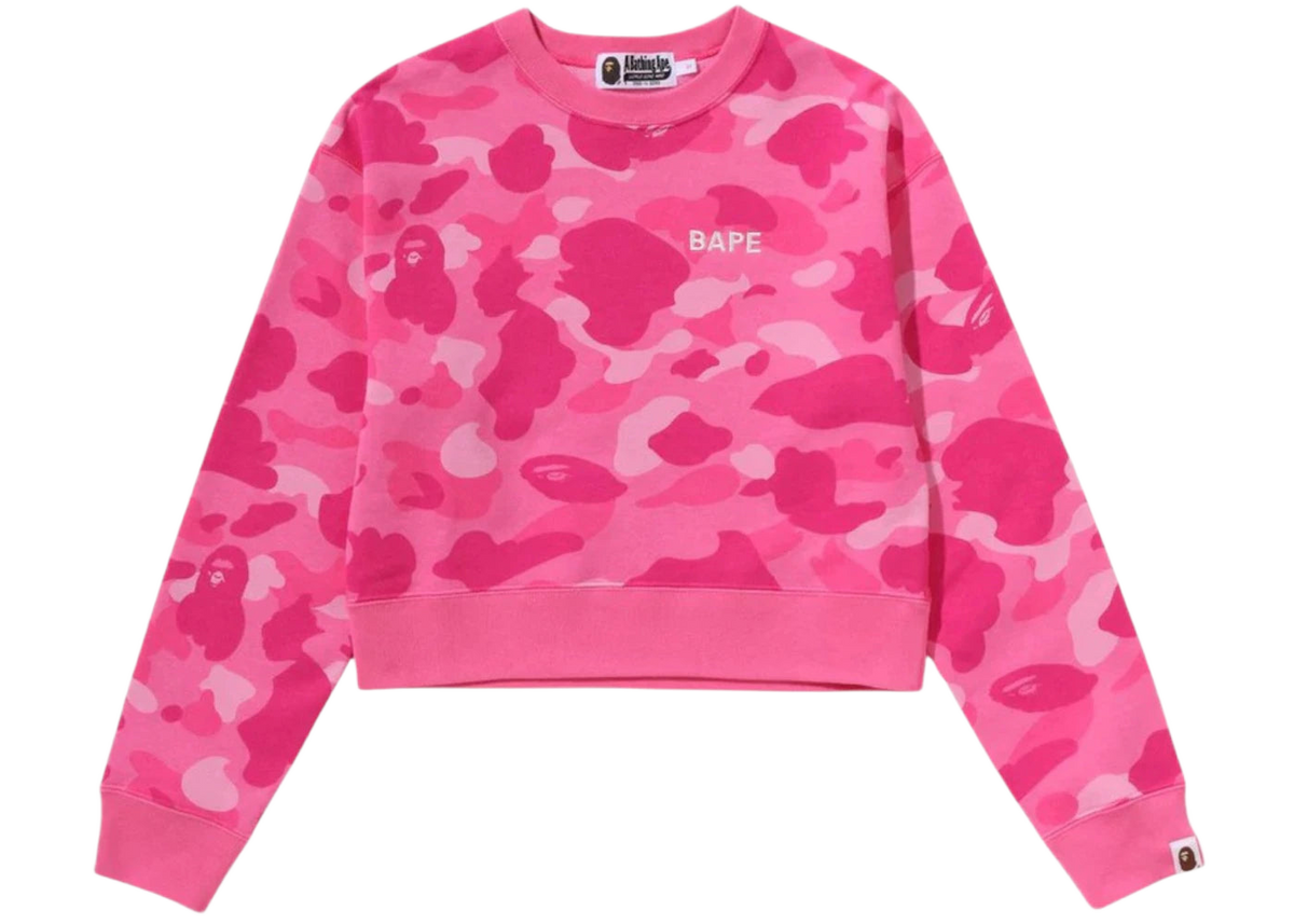 BAPE Women's Color Camo Cropped Crewneck Sweatshirt Pink
