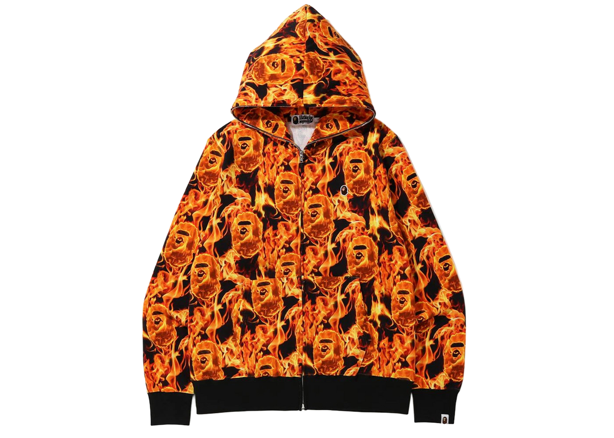 BAPE Flame Wide Full Zip Hoodie Orange