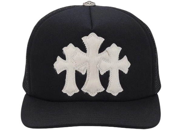 Chrome Hearts White Cemetery Cross CH Trucker Hat Black