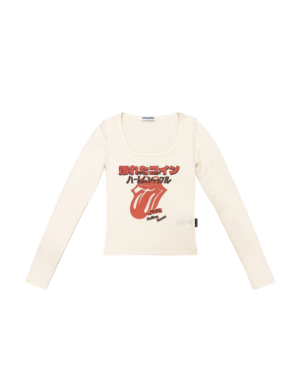Dirty Coins xRolling Stones JP Inspired Fit LS Baby Tee Tan
