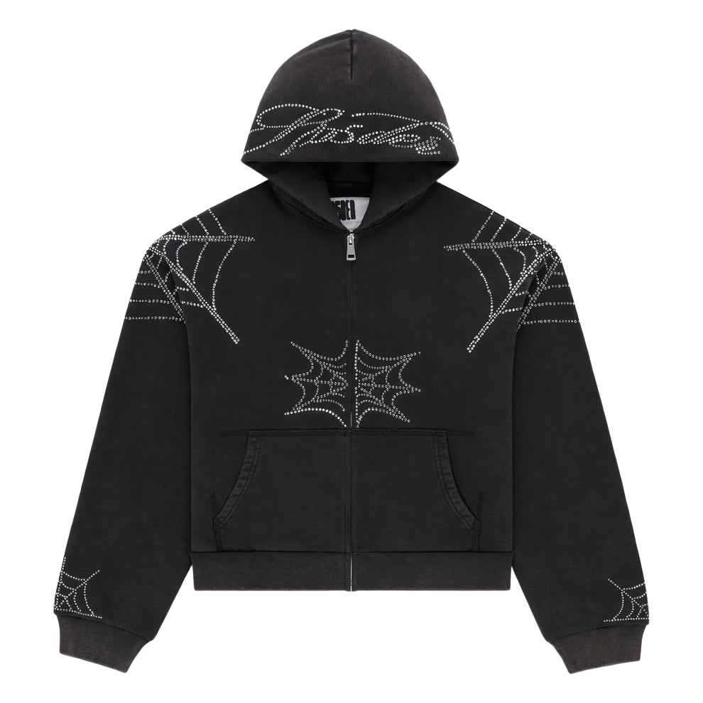 Sp5der Rhinestone Web Zipup Hoodie