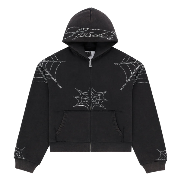 Sp5der Rhinestone Web Zipup Hoodie