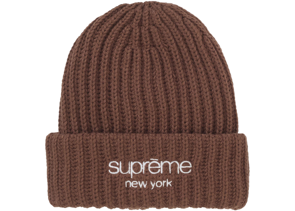 Supreme Chunky Rib Classic Logo Beanie Brown