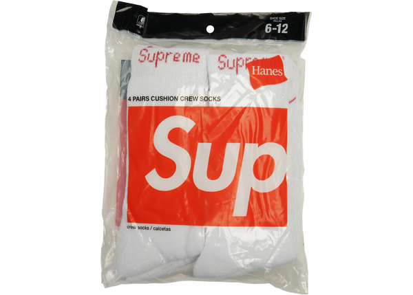 Supreme Hanes Crew Socks (4 Pack) White