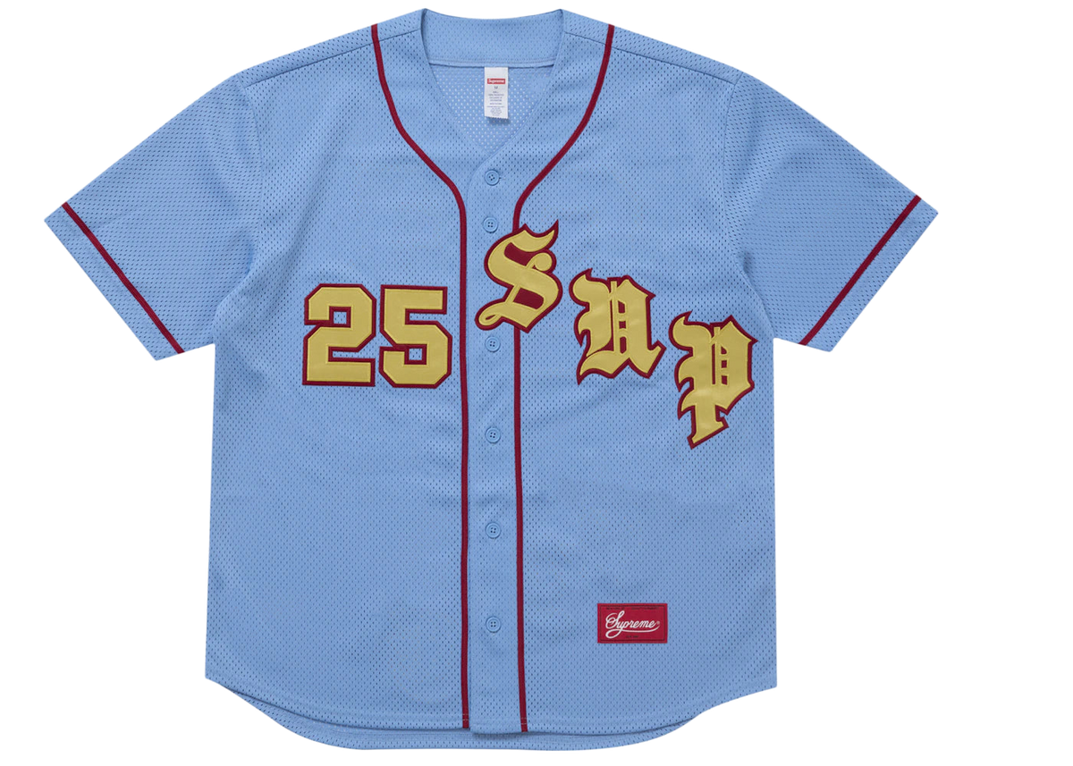 Supreme Old English Baseball Jersey Light Blue
