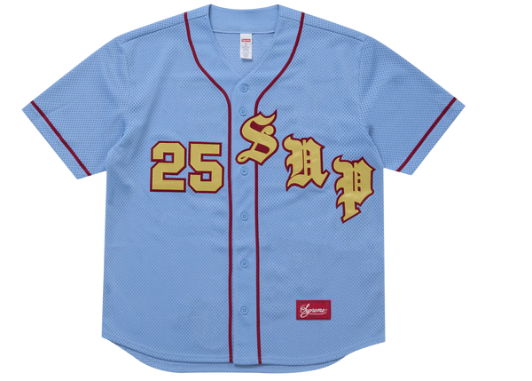 Supreme Old English Baseball Jersey Light Blue