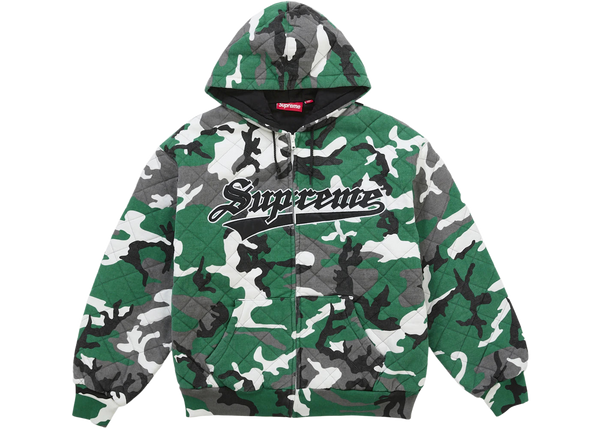 Supreme Quilted Zip Up Hooded Sweatshirt Green Camo