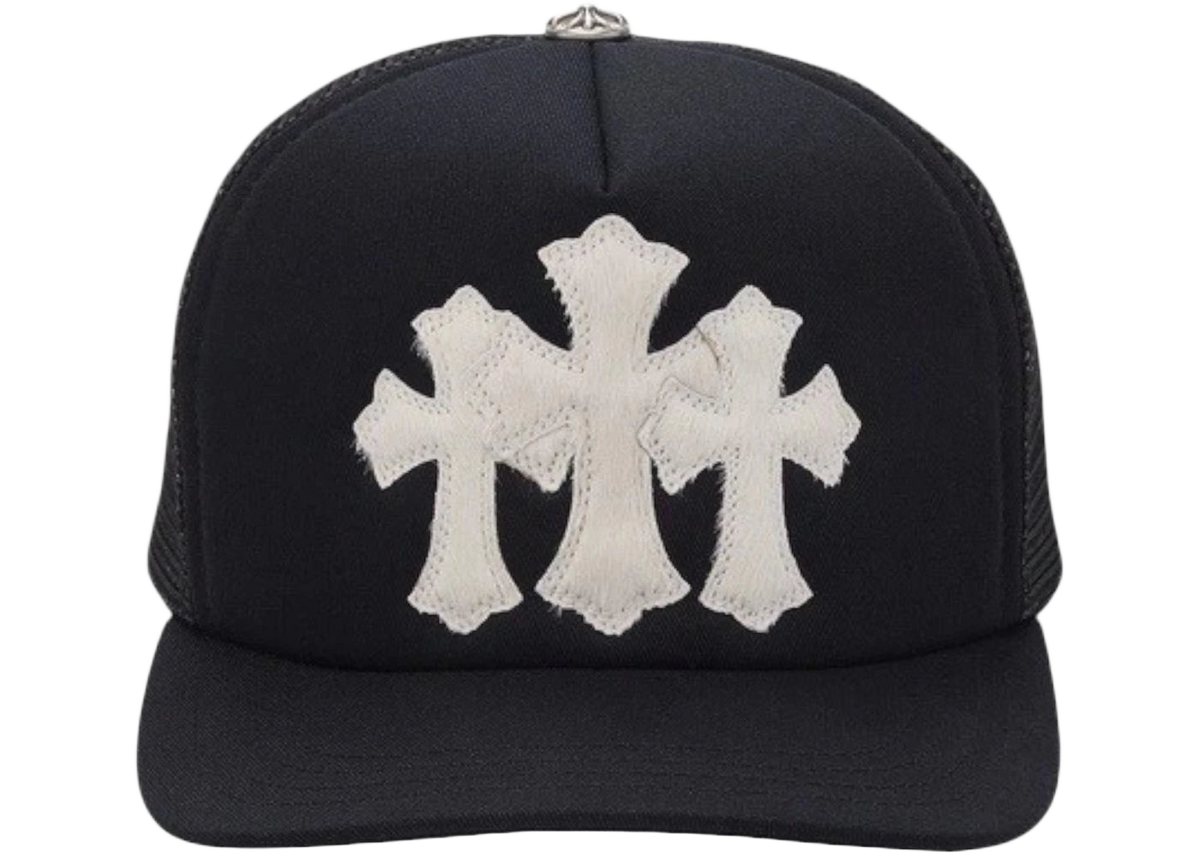 Chrome Hearts White Cemetery Cross CH Trucker Hat Black