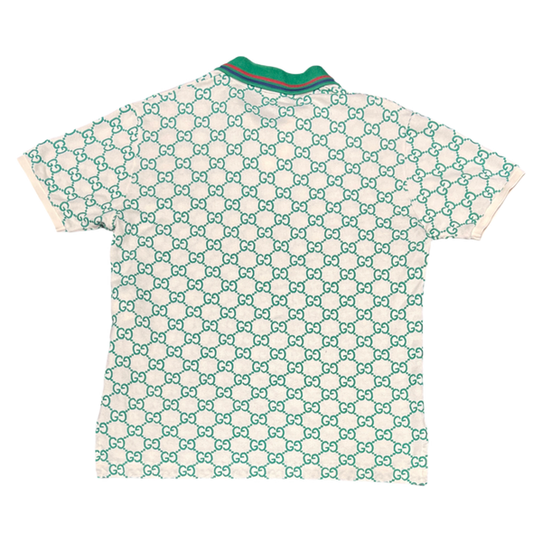 Gucci Logo-Embroidered Cotton Blend Polo in White and Green