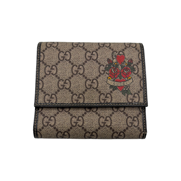 Gucci Tattoo Heart GG Supreme Trifold Wallet