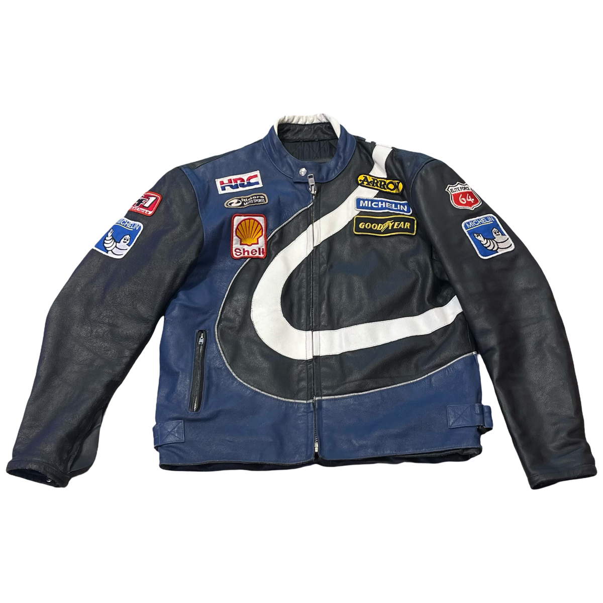 Vintage Leather Racing Jacket Black/Blue