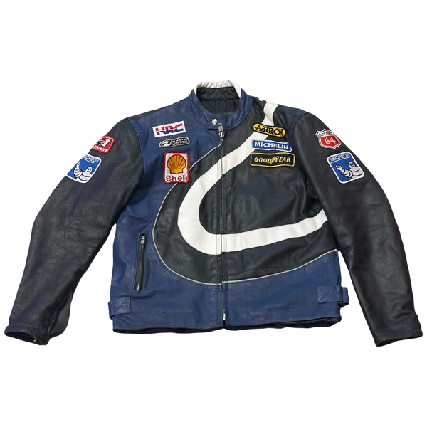 Vintage Leather Racing Jacket Black/Blue