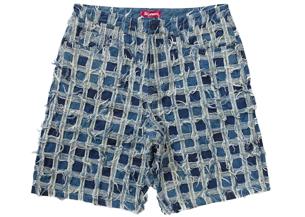 Supreme Frayed Patchwork Baggy Denim Shorts - Washed Blue